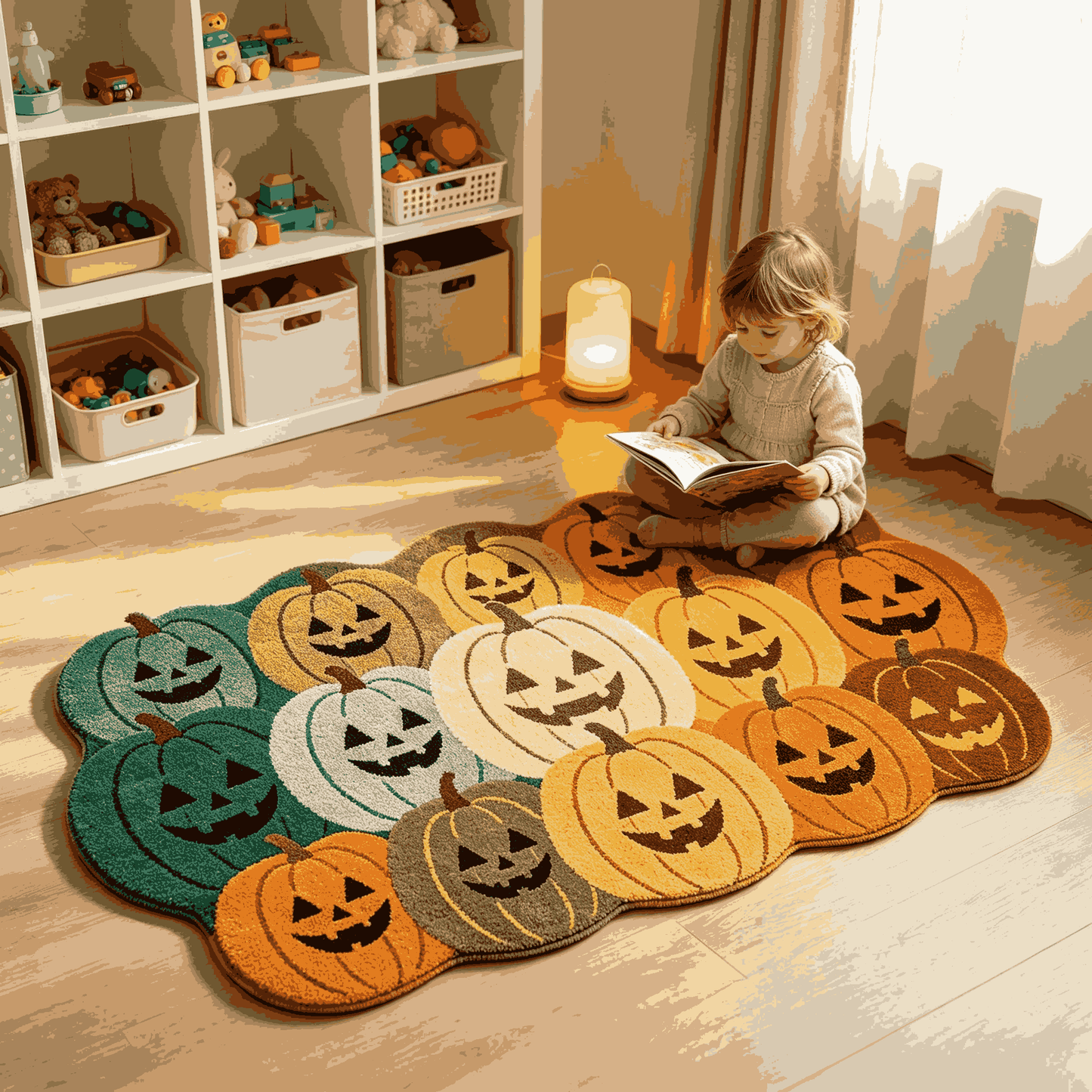 🎃Jack‑O‑Lantern Cluster Halloween Doormat | Pumpkin Shaped Fall Entryway Rug