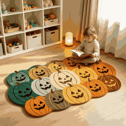 🎃Jack‑O‑Lantern Cluster Halloween Doormat | Pumpkin Shaped Fall Entryway Rug