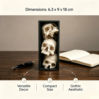 🖤 Triple Skull Bookshelf Decor