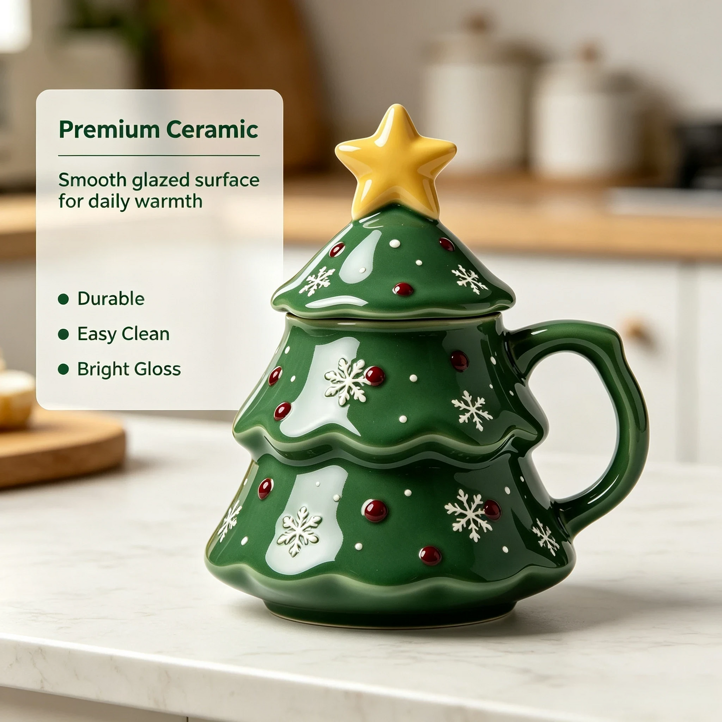 🎄Christmas Tree Ceramic Mug with Star Lid ✨