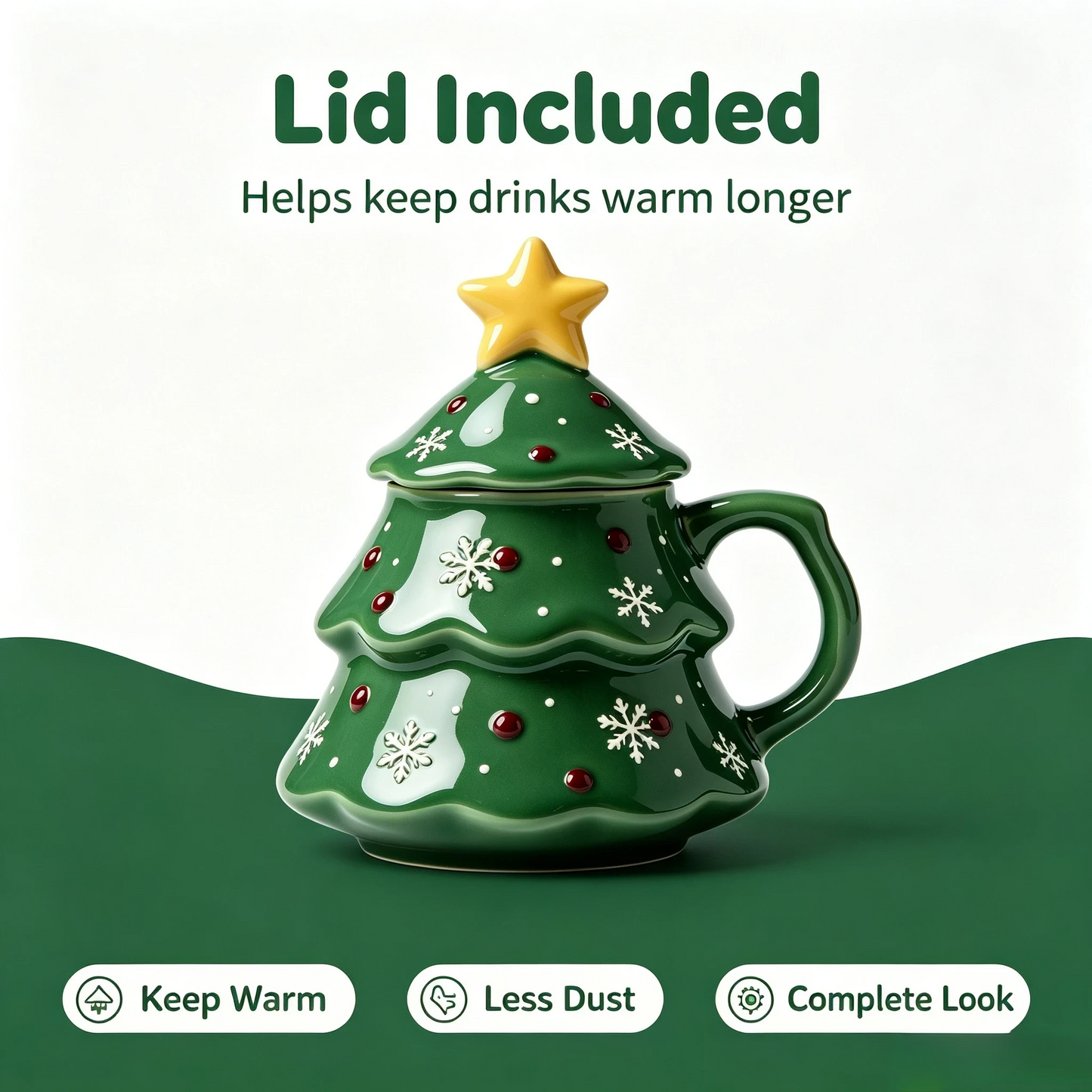 🎄Christmas Tree Ceramic Mug with Star Lid ✨