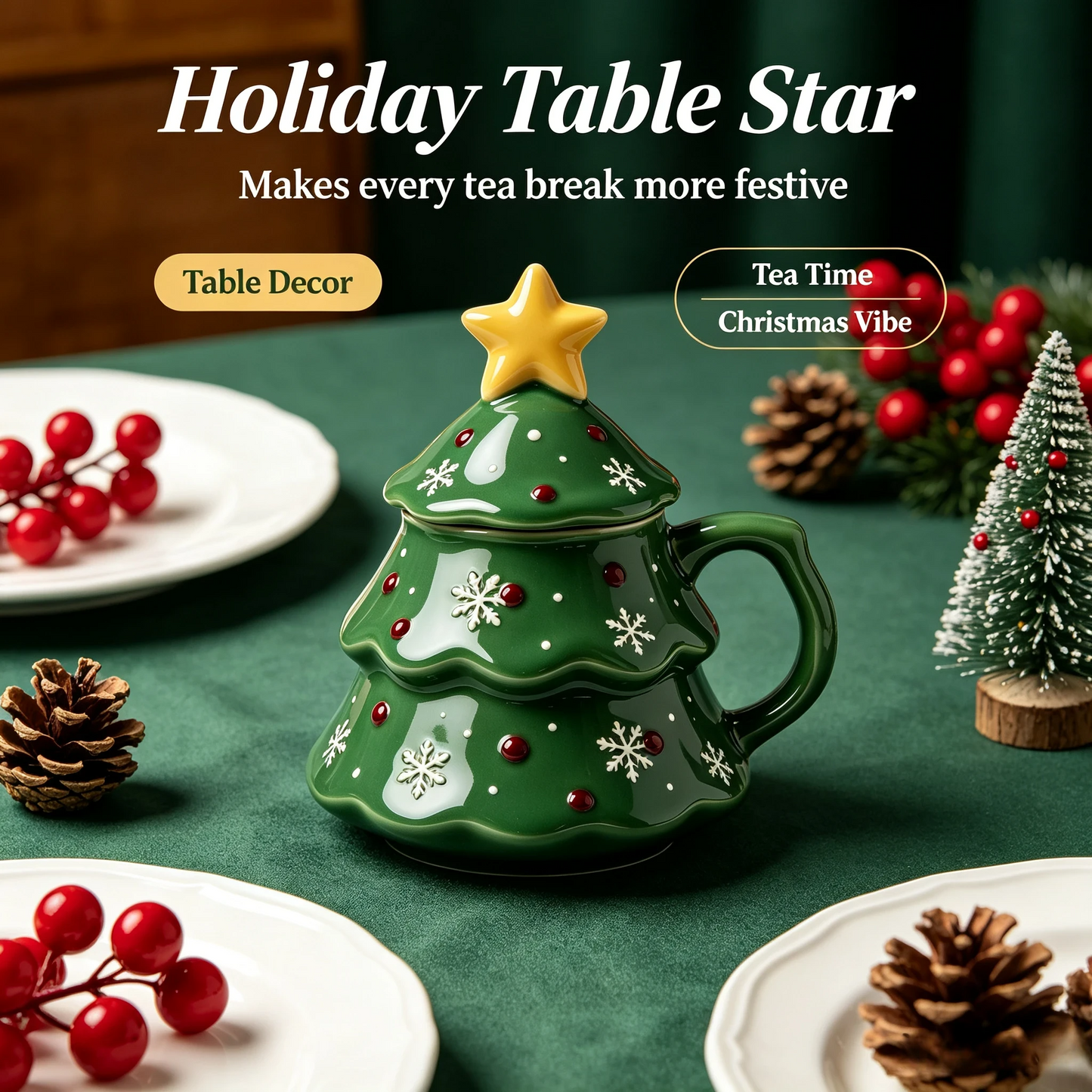 🎄Christmas Tree Ceramic Mug with Star Lid ✨