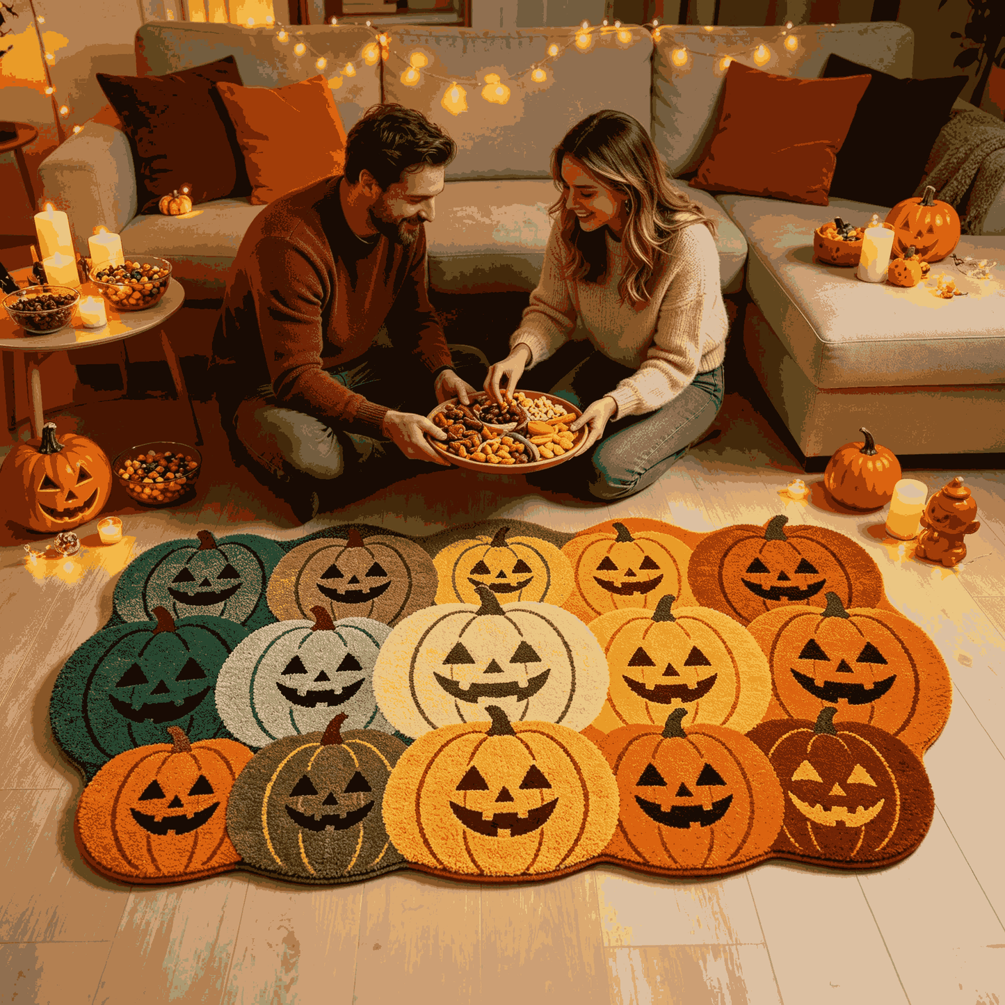 🎃Jack‑O‑Lantern Cluster Halloween Doormat | Pumpkin Shaped Fall Entryway Rug