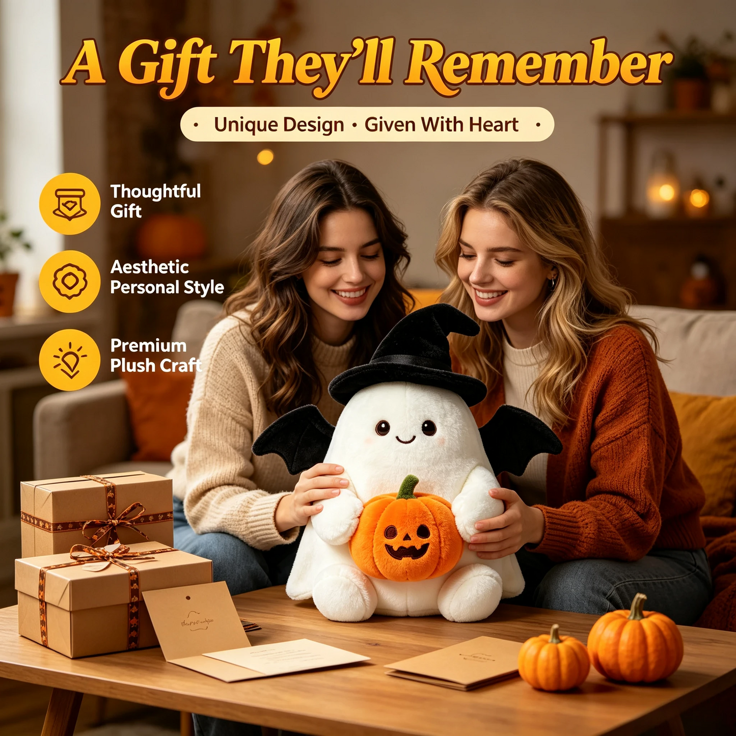 👻Halloween Cute Ghost Plush Doll, Spooky‑Cute Stuffed Ghost Toy for Home Party Decoration, Ideal Halloween Holiday Gift