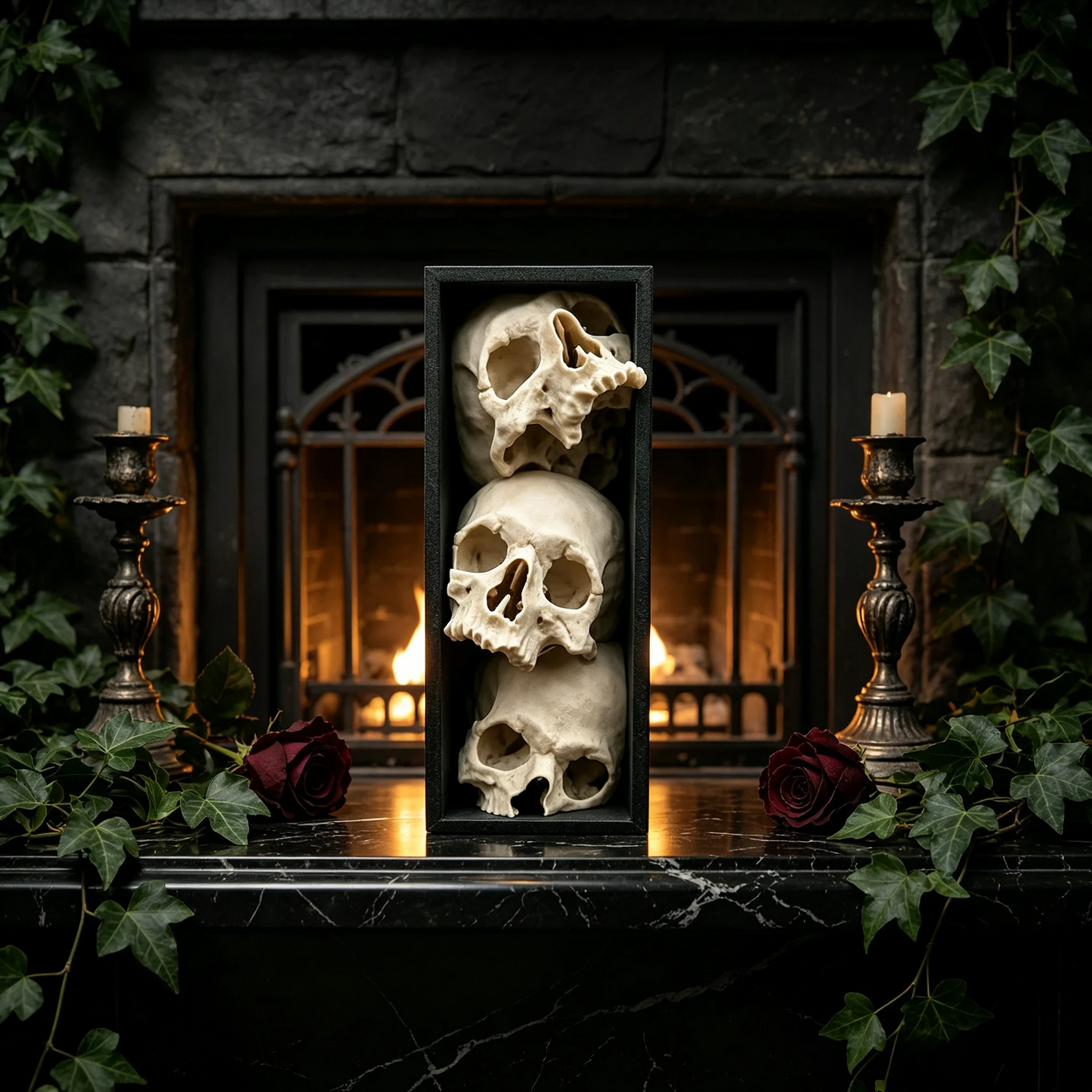 🖤 Triple Skull Bookshelf Decor
