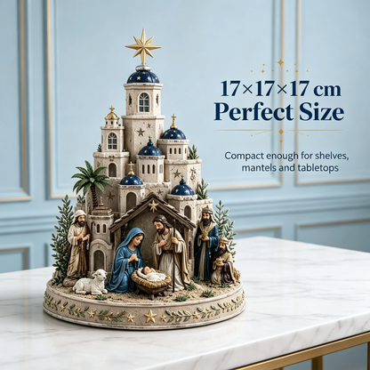 ⛪ Bethlehem Church Nativity Figurine – Classic Blue & White European Style Christmas Tabletop Decor