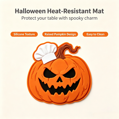🎃 Halloween Heat-Resistant Mat Set (3 PCS) – Exclusive Ghost, Bat & Pumpkin Chef Design – Spooky Kitchen Decor & Table Protector 🎃
