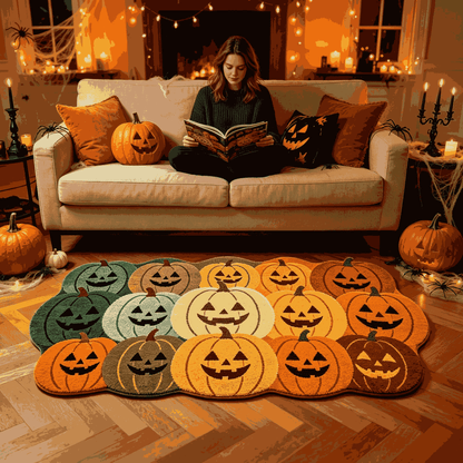 🎃Jack‑O‑Lantern Cluster Halloween Doormat | Pumpkin Shaped Fall Entryway Rug