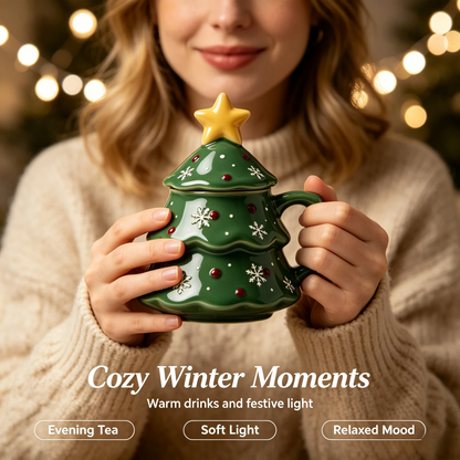 🎄Christmas Tree Ceramic Mug with Star Lid ✨