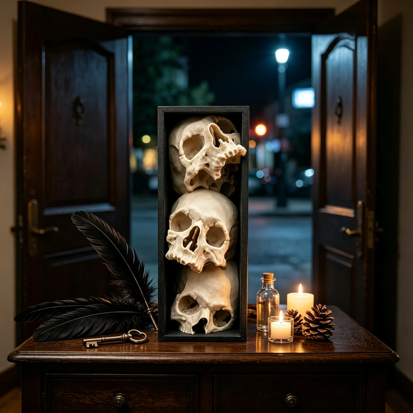 🖤 Triple Skull Bookshelf Decor