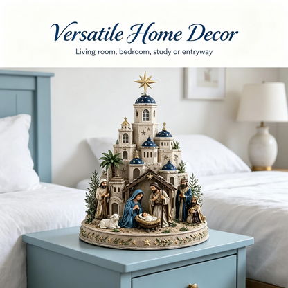 ⛪ Bethlehem Church Nativity Figurine – Classic Blue & White European Style Christmas Tabletop Decor