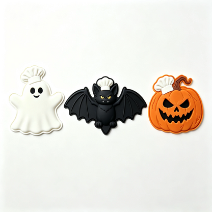 🎃 Halloween Heat-Resistant Mat Set (3 PCS) – Exclusive Ghost, Bat & Pumpkin Chef Design – Spooky Kitchen Decor & Table Protector 🎃