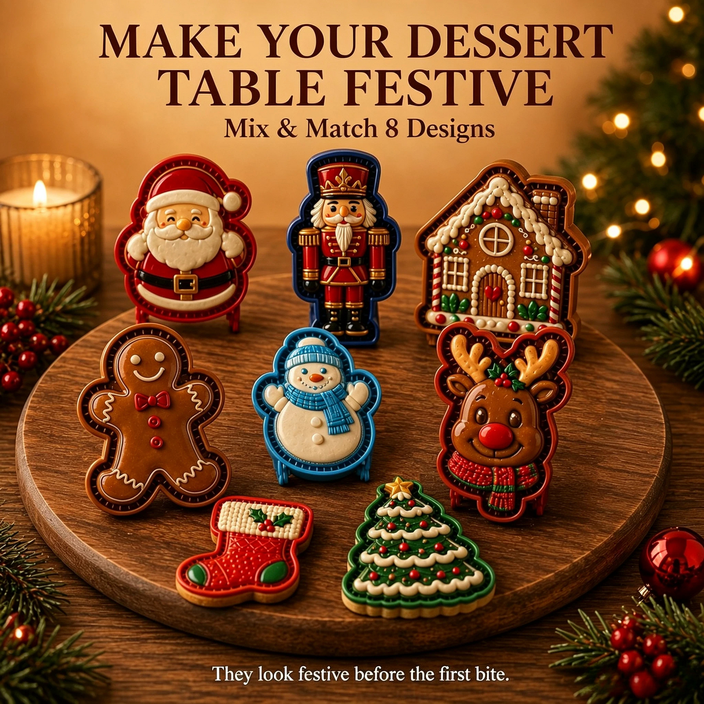 🎄Christmas Cookie & Mini Pie Molds – 8 Festive Designs for Holiday Baking (Reusable & Easy Press)🎅