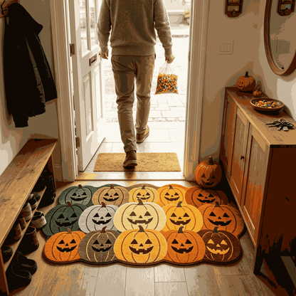🎃Jack‑O‑Lantern Cluster Halloween Doormat | Pumpkin Shaped Fall Entryway Rug