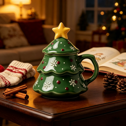 🎄Christmas Tree Ceramic Mug with Star Lid ✨