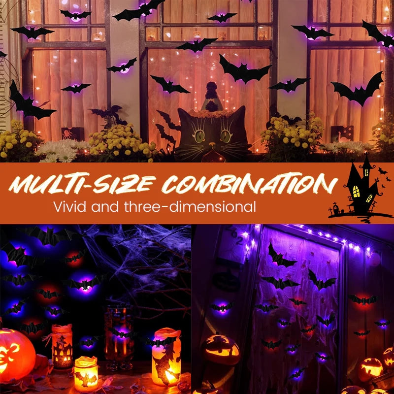 🦇3D LED Glowing Bat Stickers | Halloween Decorations
