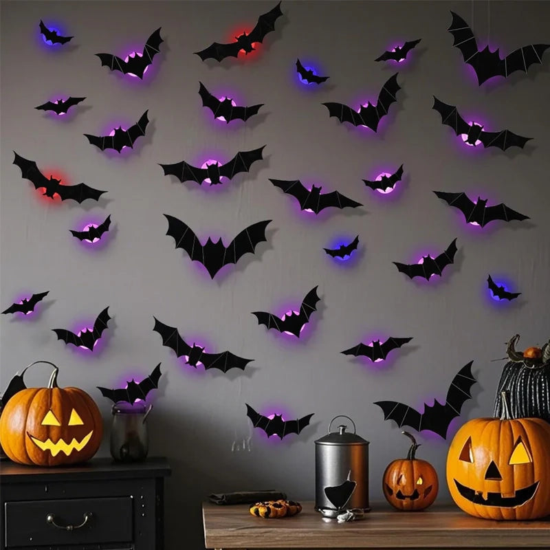 🦇3D LED Glowing Bat Stickers | Halloween Decorations