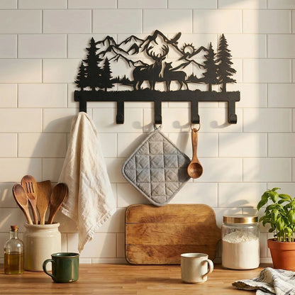 🦌🪝Deer Mountain Metal Wall Hook | Rustic Wildlife Coat & Key Hanger