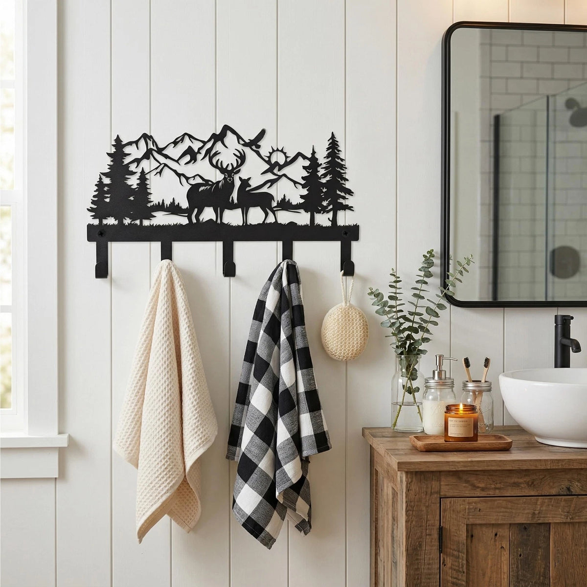 🦌🪝Deer Mountain Metal Wall Hook | Rustic Wildlife Coat & Key Hanger