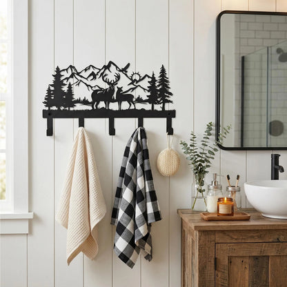 🦌🪝Deer Mountain Metal Wall Hook | Rustic Wildlife Coat & Key Hanger