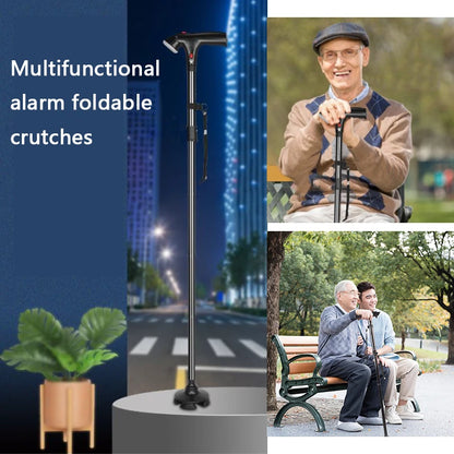 🦯 Foldable Walking Cane for Seniors |10-Level Height Adjustment, Built-in LED Light & One-Click SOS Alarm