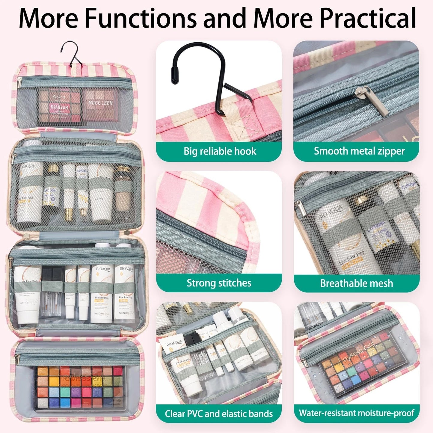 🎀 Hanging Travel Toiletry Bag | Multi-Compartment Waterproof Makeup Organizer