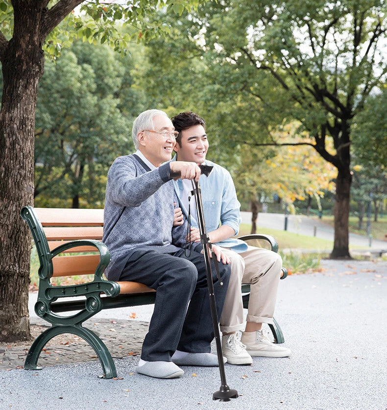 🦯 Foldable Walking Cane for Seniors |10-Level Height Adjustment, Built-in LED Light & One-Click SOS Alarm