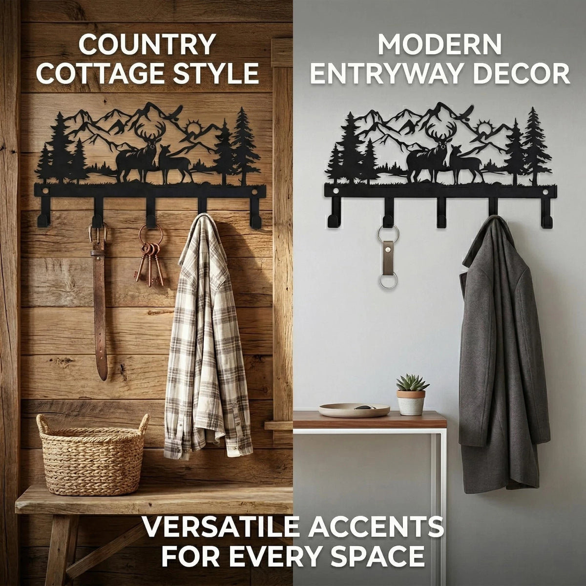 🦌🪝Deer Mountain Metal Wall Hook | Rustic Wildlife Coat & Key Hanger