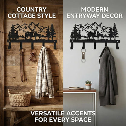 🦌🪝Deer Mountain Metal Wall Hook | Rustic Wildlife Coat & Key Hanger