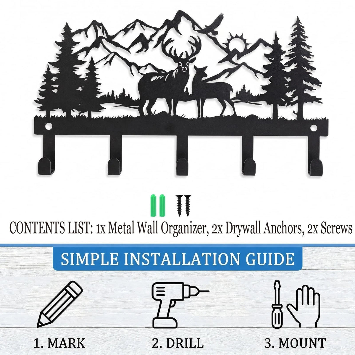 🦌🪝Deer Mountain Metal Wall Hook | Rustic Wildlife Coat & Key Hanger