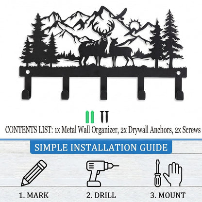 🦌🪝Deer Mountain Metal Wall Hook | Rustic Wildlife Coat & Key Hanger