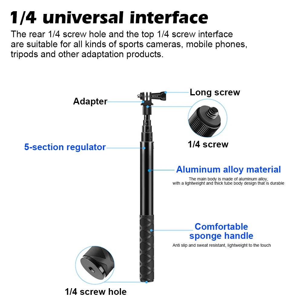🚴Motorcycle & Bike Handlebar Camera Mount with Telescopic Selfie Stick | Cycling POV Recording Bracket