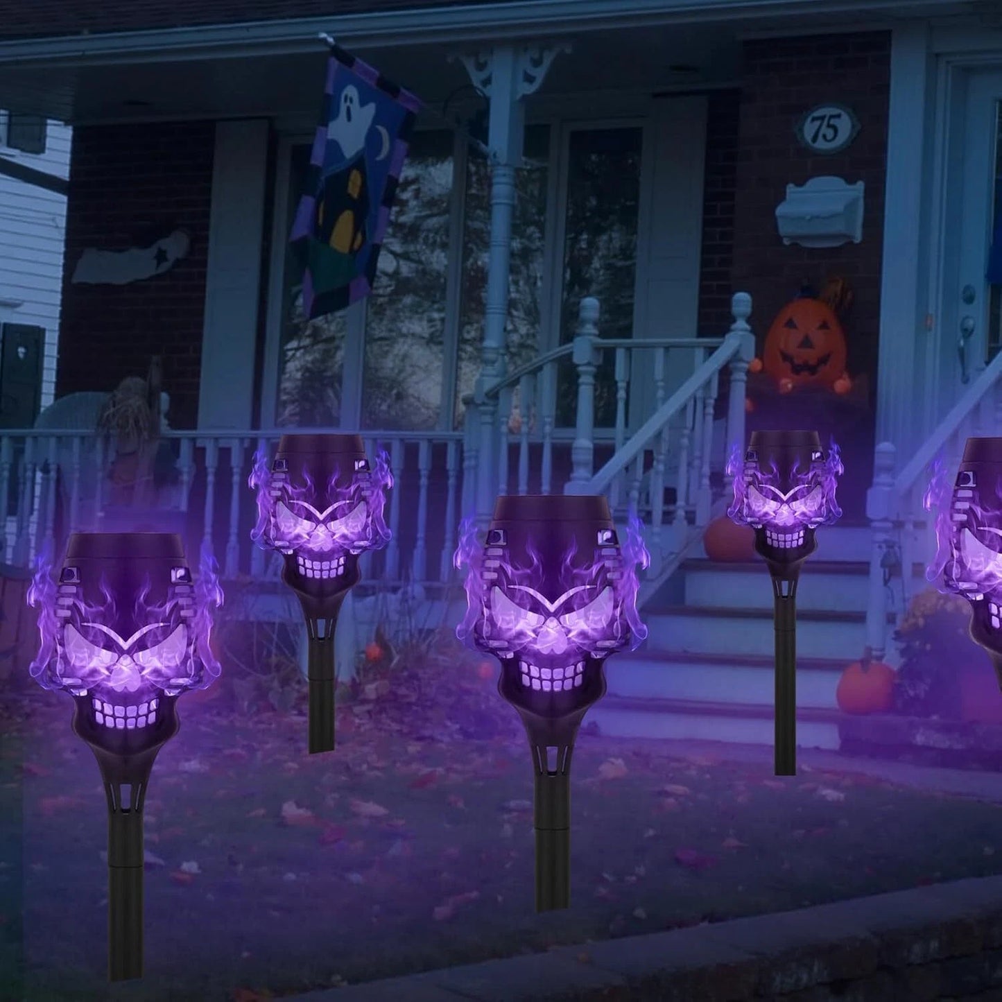 💀4-Pack Skull Purple‑Flame Solar Torch Stake Lights