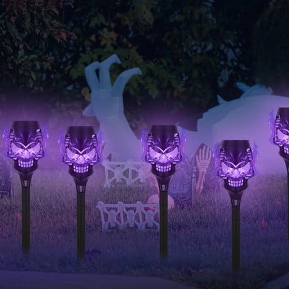 💀4-Pack Skull Purple‑Flame Solar Torch Stake Lights