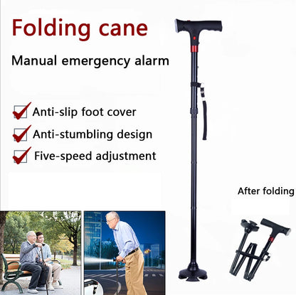 🦯 Foldable Walking Cane for Seniors |10-Level Height Adjustment, Built-in LED Light & One-Click SOS Alarm