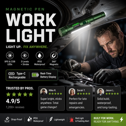 🔦🧲Multifunctional Magnetic Pen-Style Work Light – Portable, Rotatable LED Work Flashlight; Hands-Free Lighting with Magnetic Base