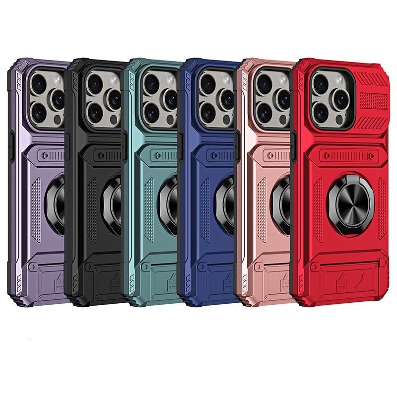 Card Holder Heavy Duty Protective Case with Ring Magnetic Kickstand Phone Cover