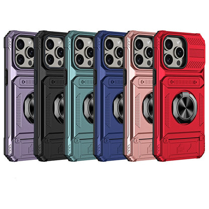 Card Holder Heavy Duty Protective Case with Ring Magnetic Kickstand Phone Cover