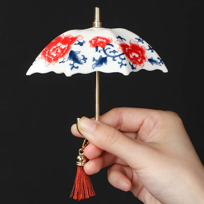 ☂️🍵Chinese Blue and White Porcelain Tea Strainer Set | Umbrella Shape Ceramic Tea Filter with Saucer