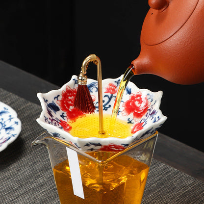 ☂️🍵Chinese Blue and White Porcelain Tea Strainer Set | Umbrella Shape Ceramic Tea Filter with Saucer