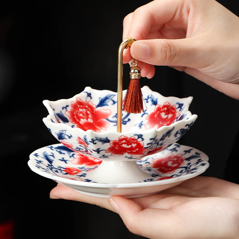 ☂️🍵Chinese Blue and White Porcelain Tea Strainer Set | Umbrella Shape Ceramic Tea Filter with Saucer