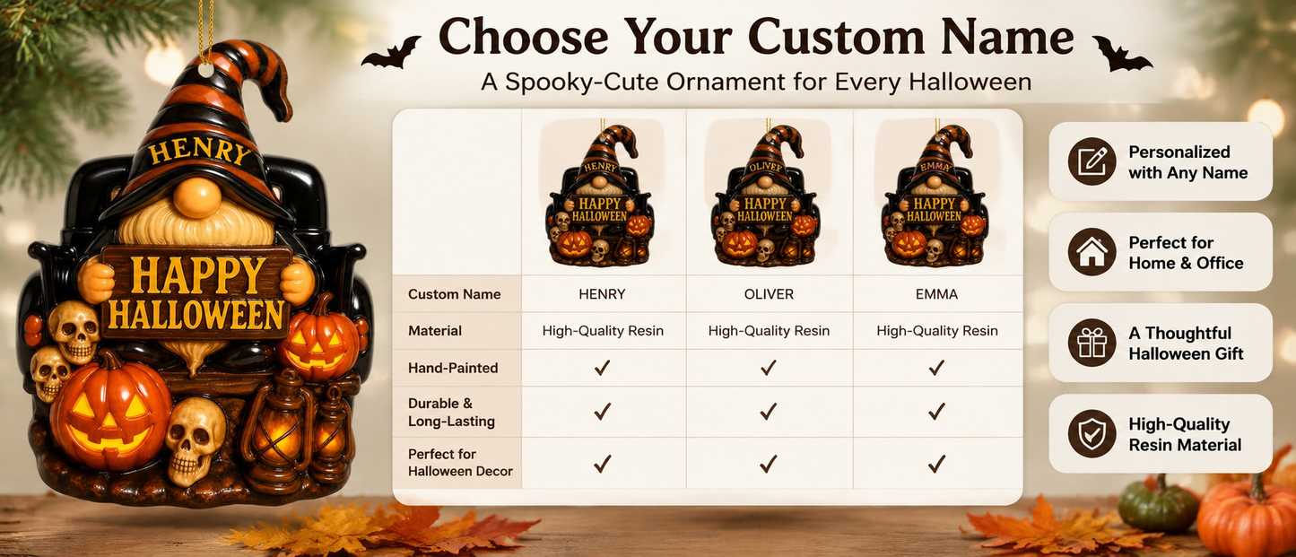 👻 	Personalized Halloween Goblin Ornament – Custom Name Resin Hanging Decor for Home
