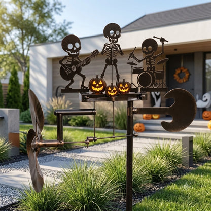 Halloween Skeleton Metal Drummer Kinetic Wind Spinner