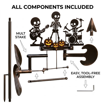 Halloween Skeleton Metal Drummer Kinetic Wind Spinner