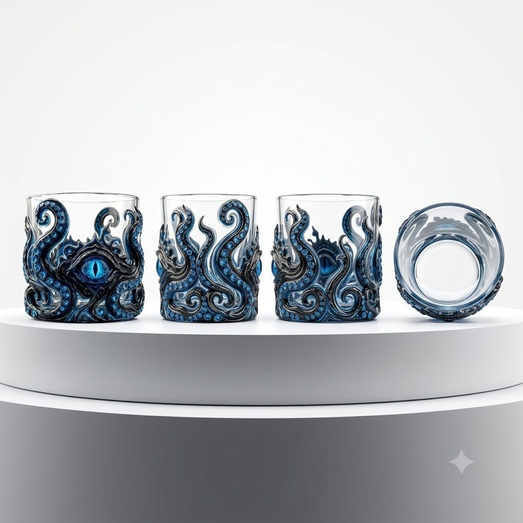 🐙 Kraken Eye Octopus Whiskey Glass | Gothic Kraken Old Fashioned Whiskey Glass