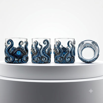 🐙 Kraken Eye Octopus Whiskey Glass | Gothic Kraken Old Fashioned Whiskey Glass