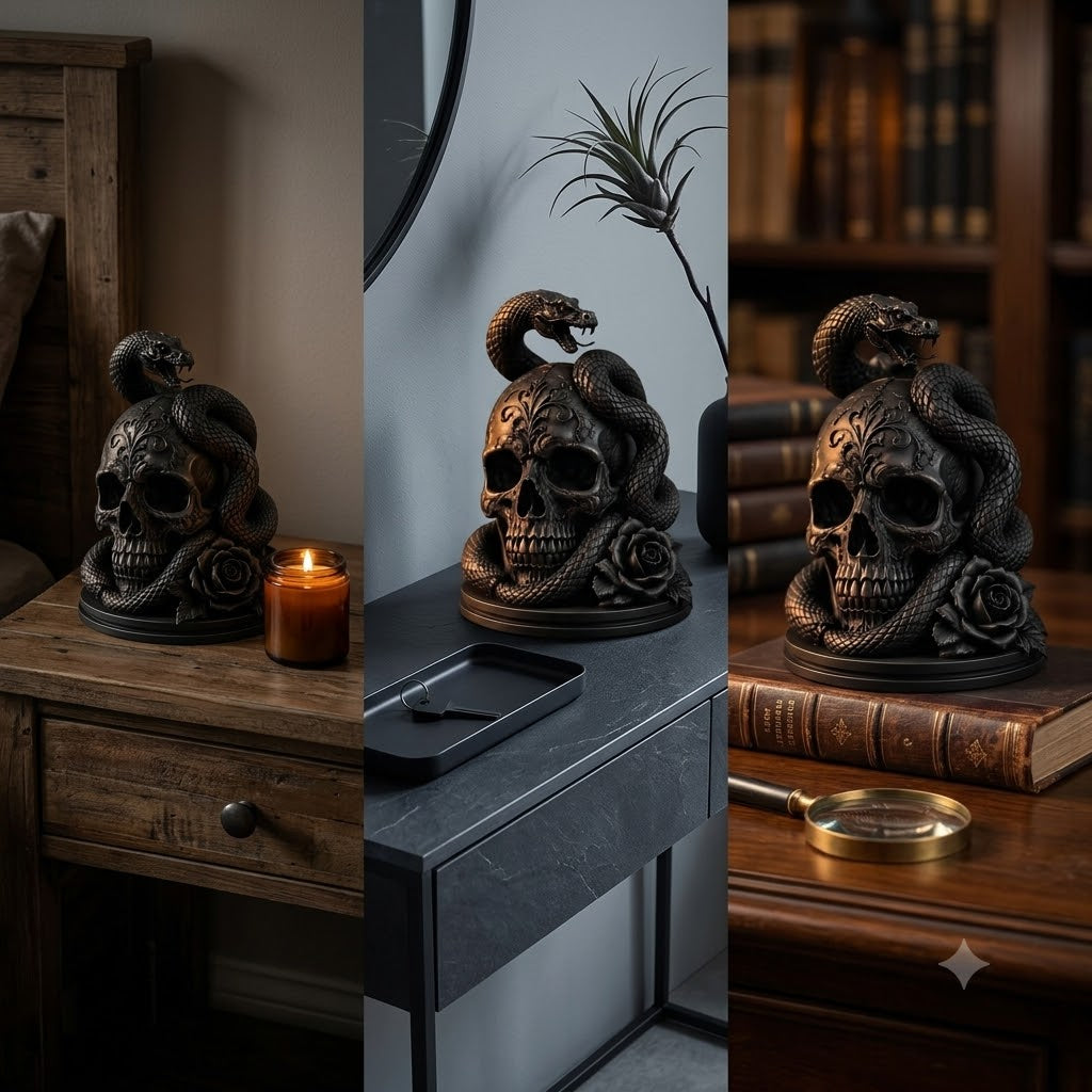 ☠️🌹Gothic Skull, Snake, and Rose Ornament