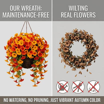 🍂 Artificial Fall Hanging Floral Swag | UV Resistant Autumn Orange Red Flower Garland