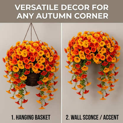 🍂 Artificial Fall Hanging Floral Swag | UV Resistant Autumn Orange Red Flower Garland